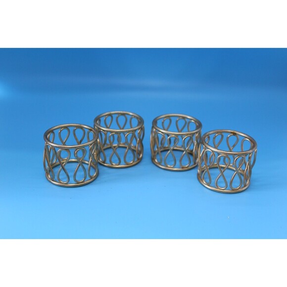Gold Tone Metal Infinity Napkin Rings Holders Set of 4 - Picture 1 of 2